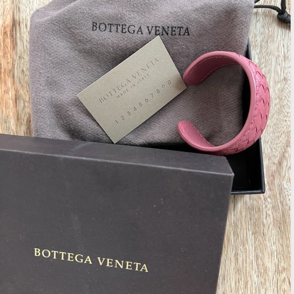 Bottega Veneta Pink Leather Intercciato Cuff Bracelet - BRAND NEW